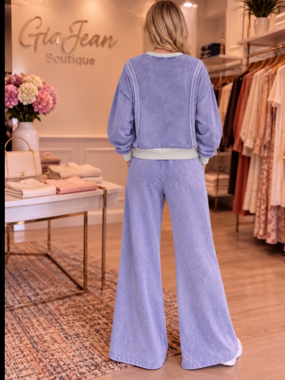 ❤️ZENANA “KRISTEN“ ZENANA TWO PIECE ACID WASH SWEAT SUIT COLOR BLOCK SET PLUS 26 - Picture 2 of 2